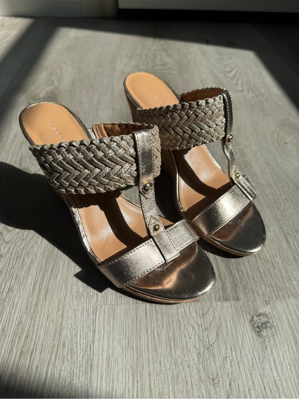 Tommy Hilfiger Metallic Braided Wedge Slide Sandals - Gold